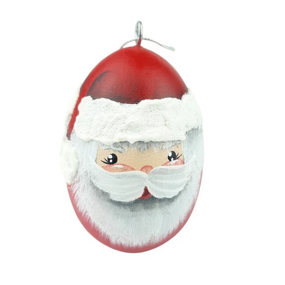 Wood Egg Painted Santa Christmas Ornament Red White - Picture 9 of 12